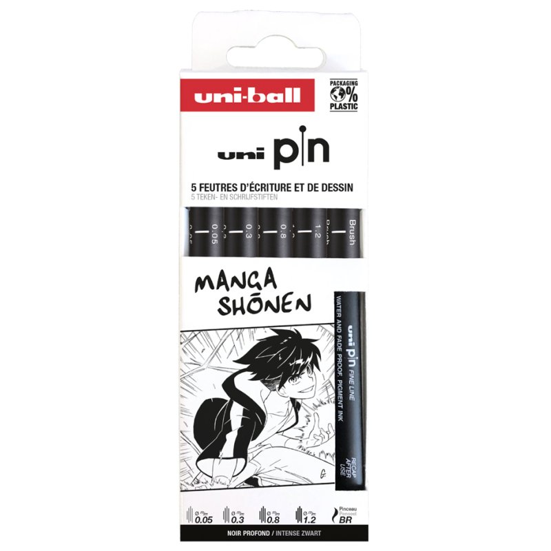 uni-ball fineliner PIN Manga Shojo set, waterbestendige inkt, 5 stuks